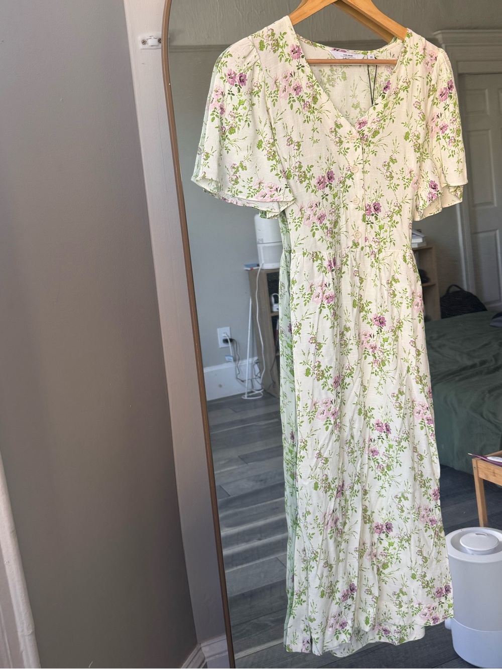 & Other Stories Cream Dress with Green and Pink Floral Print